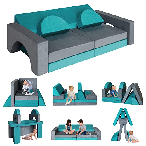 RELIANCER 8PCS Modular Kids Play Couch,Kid's Foam Couches for Playroom,Toddler to Teen Sectional Sofa Play Set,Childrens Nugget Couch,Playhouse Foam Block Playset,Fort Couch,Baby Climbing Couch Set