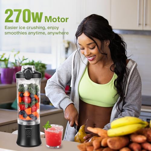 20 Oz Portable Blender for Shakes and Smoothies,4000mAh Electric Juicer, 270W Motor Smoothie Blender with BPA-Free & IP67 Waterproof, USB Fresh Juice Blender with 2 Mixing Modes for Travel, Gym, Black