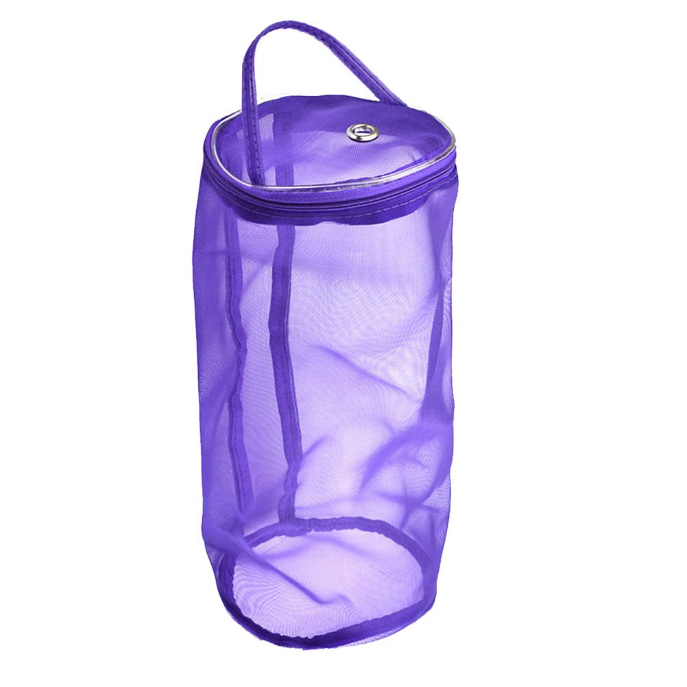 SEWACC Empty Yarn Storage Bags Travel Tote Bags Purple Bag Zipper with Handles Crochet Basket Round Knitting Hooks Organizer Mesh Portable Holder Lightweight Storage Wool Supplies