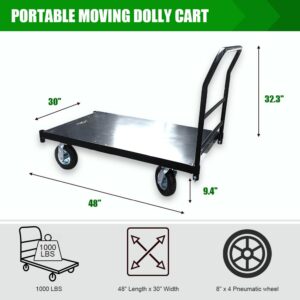 DMC-FPPS Steel Platform Truck/Smooth Deck Platform Truck Industrial Push Cart 48" L x 30" W Portable Dolly Large Flatbed with 8" Wheels 1000lb Capacity, Black