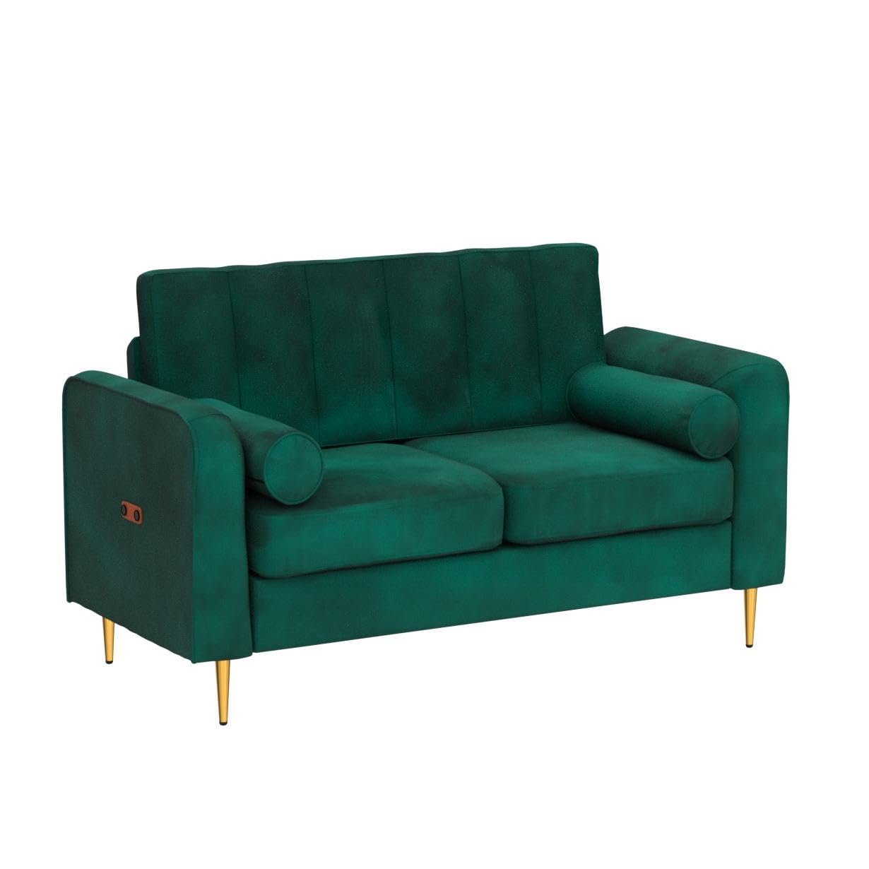 MASTI Green Velvet Loveseat Sofa for Small Spaces,59" Modern Love Seats Furniture with Golden Legs and Two Bolster Pillows Suitable for Living Room,Bedroom and Apartment