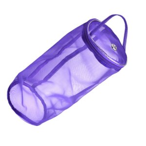 SEWACC Empty Yarn Storage Bags Travel Tote Bags Purple Bag Zipper with Handles Crochet Basket Round Knitting Hooks Organizer Mesh Portable Holder Lightweight Storage Wool Supplies