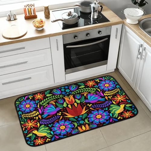 Doormat Floral Mexican Birds Floor Mat Resist Dirt Entrance Rug Machine Washable Carpet for Home Non Slip Rugs for Kitchen/Bathroom/Laundry Room Carpet 35'' x 24''