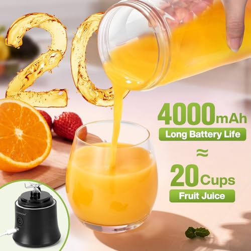 20 Oz Portable Blender for Shakes and Smoothies,4000mAh Electric Juicer, 270W Motor Smoothie Blender with BPA-Free & IP67 Waterproof, USB Fresh Juice Blender with 2 Mixing Modes for Travel, Gym, Black