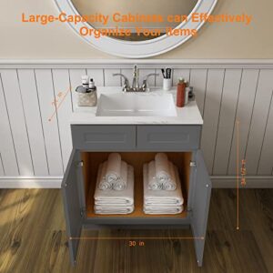 LOVMOR 30" Bathroom Vanity, Kitchen Base Cabinet, Single Sink Storage Unit, Pedestal Sink Storage Cabinet, Large Capacity for Laundry Room, Kitchen, Shower Room & Utility Room