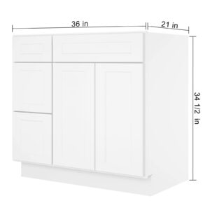 LOVMOR 36'' Bathroom Vanity Sink Base Cabinet with 2-Doors, Storage Cabinet with 3-Drawers on The Left, Suitable for Bathrooms, Kitchens, Laundry Rooms and Other Places.