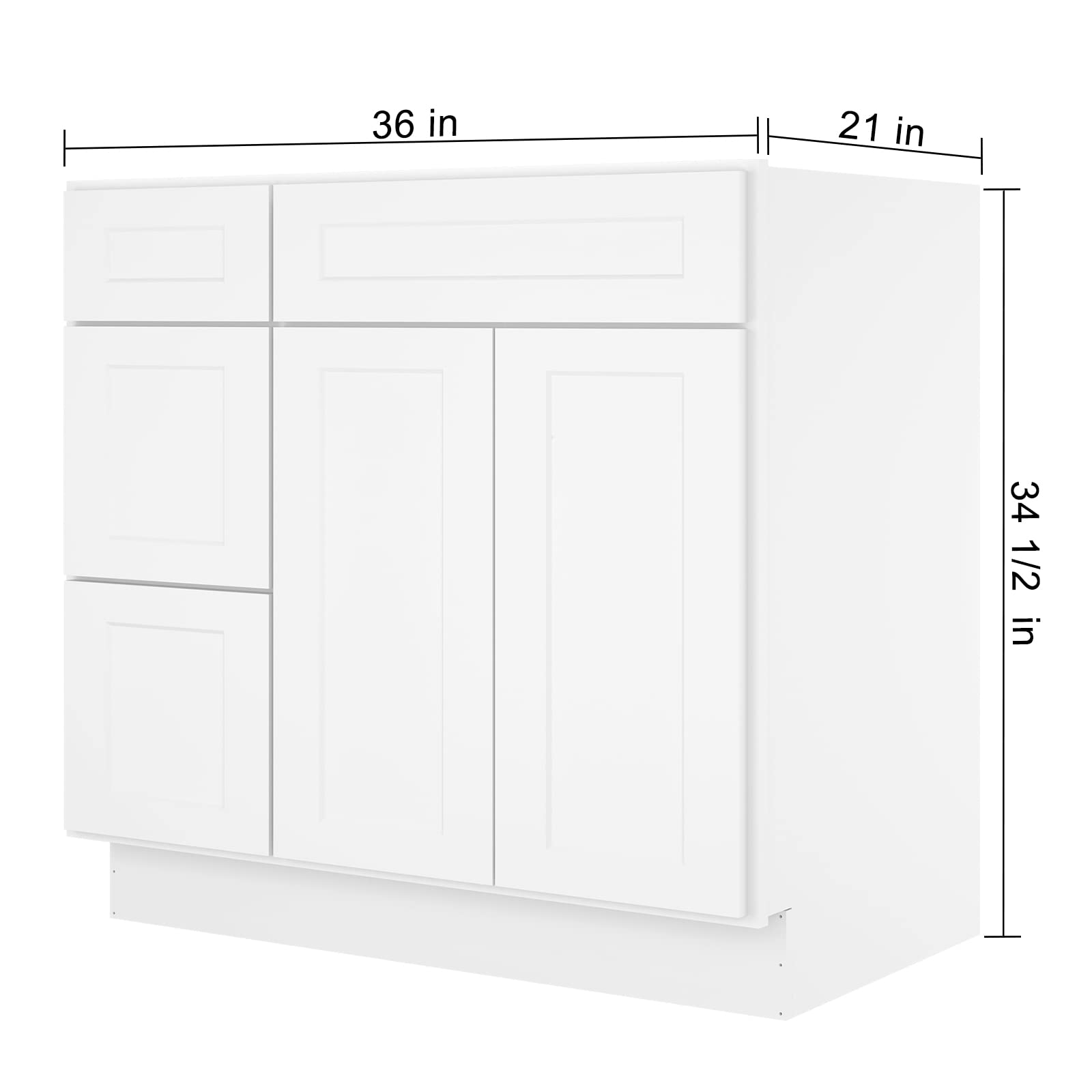 LOVMOR 36'' Bathroom Vanity Sink Base Cabinet with 2-Doors, Storage Cabinet with 3-Drawers on The Left, Suitable for Bathrooms, Kitchens, Laundry Rooms and Other Places.