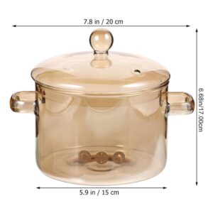 Hemoton 64oz(1.9L) Glass Saucepan with Cover Dual Handles Pot, High Boron Glass Simmer Pot for Stovetop - for Pasta Noodle, Soup, Milk, Tea (Amber)