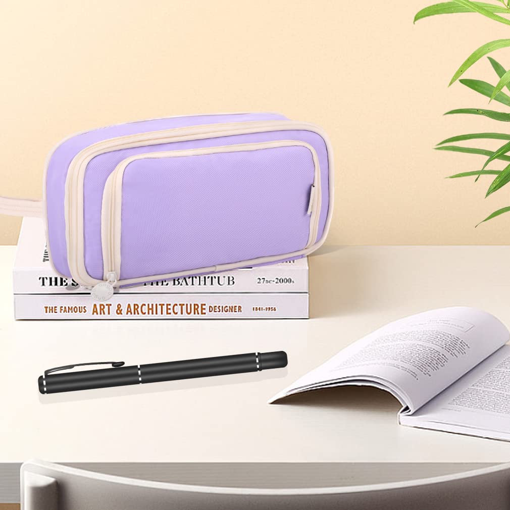 iSuperb Big Capacity Pencil Case Large Pencil Pouch Portable Storage Bag Zipper Organizer Makeup Cosmetic Bags for Women Office (Purple)