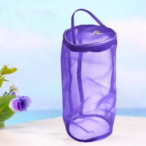 SEWACC Empty Yarn Storage Bags Travel Tote Bags Purple Bag Zipper with Handles Crochet Basket Round Knitting Hooks Organizer Mesh Portable Holder Lightweight Storage Wool Supplies