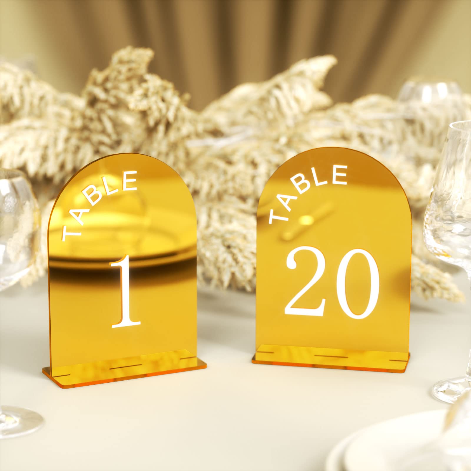 KELYHOOMY 20 Pcs Wedding Table Numbers, Mirror Acrylic Number with Stands 1-20 Printed, 5x7 inch Gold Holders, Sign Numbers for Reception, Event, Party, Restaurant, WTN-002