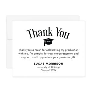 hello love goods graduation thank you cards personalized with name and school, 5.5x4.25 black and white flat thank you note cards with envelopes