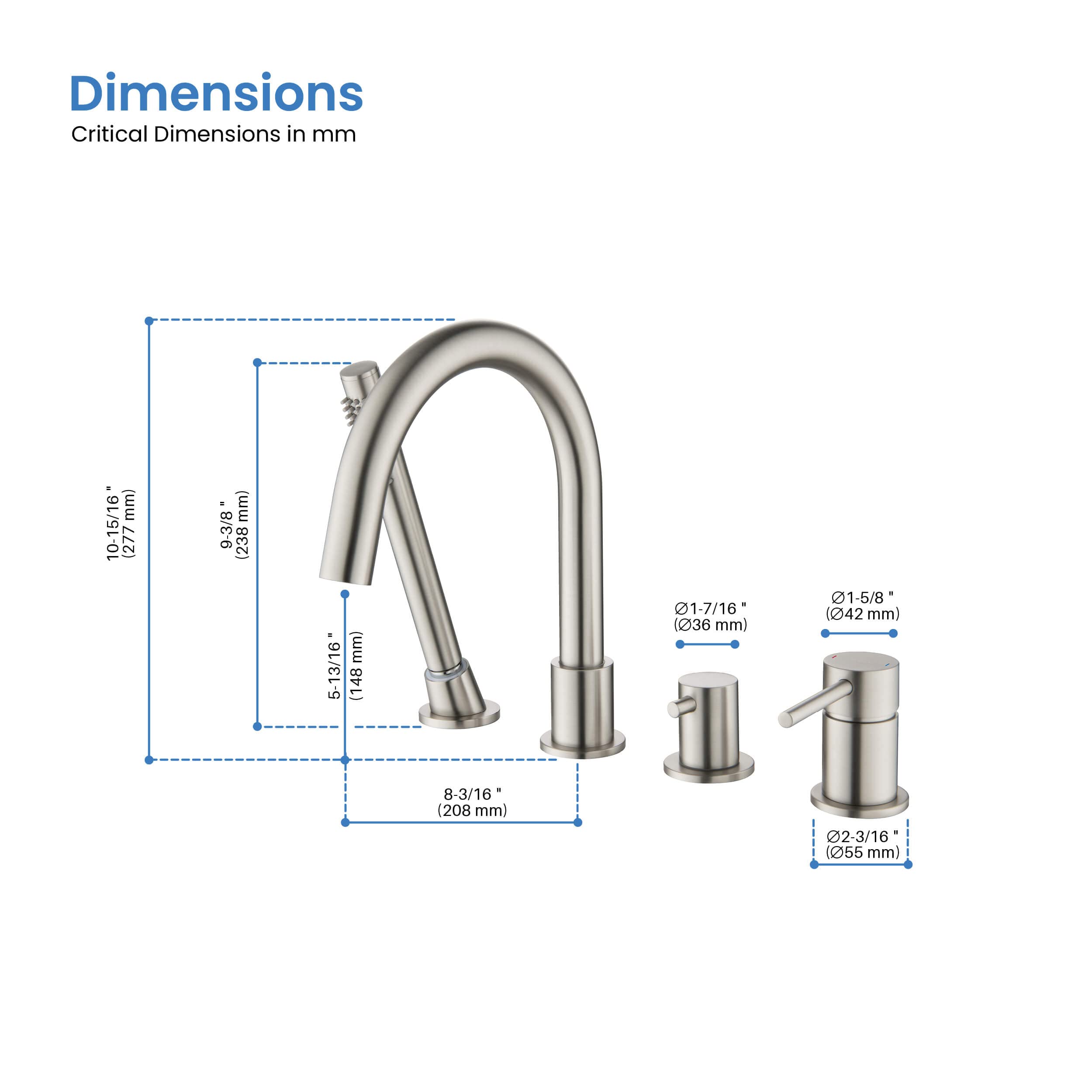 KIBI Circular Single Handle Roman Tub Faucet with Hand Shower Deck Mounted Bathtub Faucet Set with Diverter (Brushed Nickel) (KTF3101)