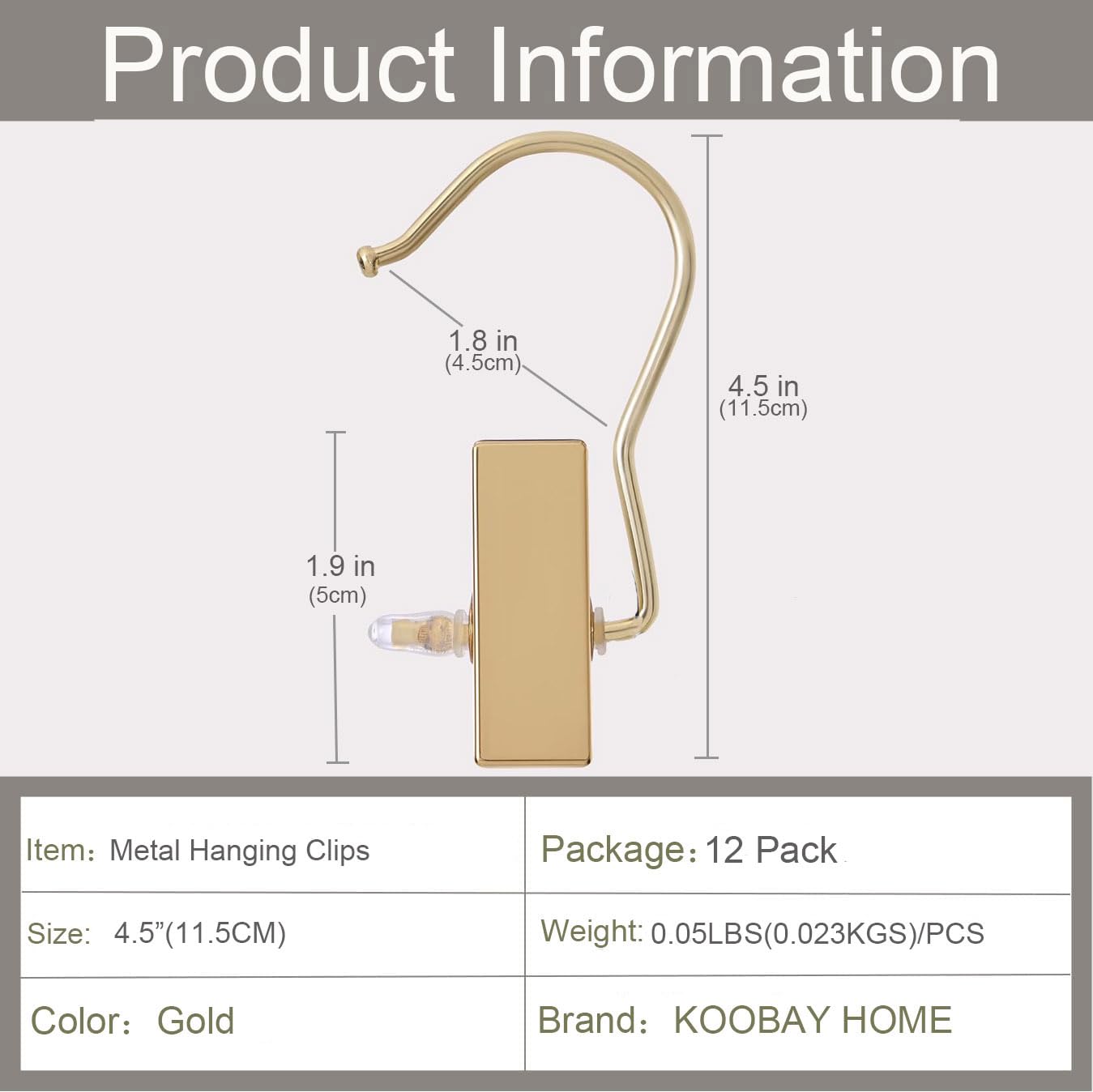 KOOBAY Boot Hangers 4.5" Metal Outfit Hanger Gold Hanging Clips for Gloves Shoes Laundry Hooks Hair Extension Wigs Clips Portable Home Travel Hangers for Hat, Towels, Bras, Socks 12Pack