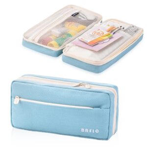 isuperb big capacity pencil case large pencil pouch passport bag zipper storage cosmetic makeup bag organizers for women (light blue)