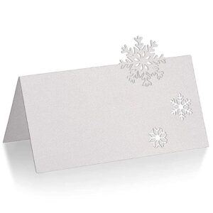 UUYYEO 48 Pcs Snowflake Table Cards Christmas Party Place Cards Wedding Seating Cards Tabletop Name Tags Table Setting Cards Food Buffet Labels