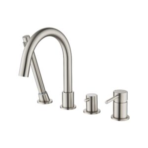 kibi circular single handle roman tub faucet with hand shower deck mounted bathtub faucet set with diverter (brushed nickel) (ktf3101)