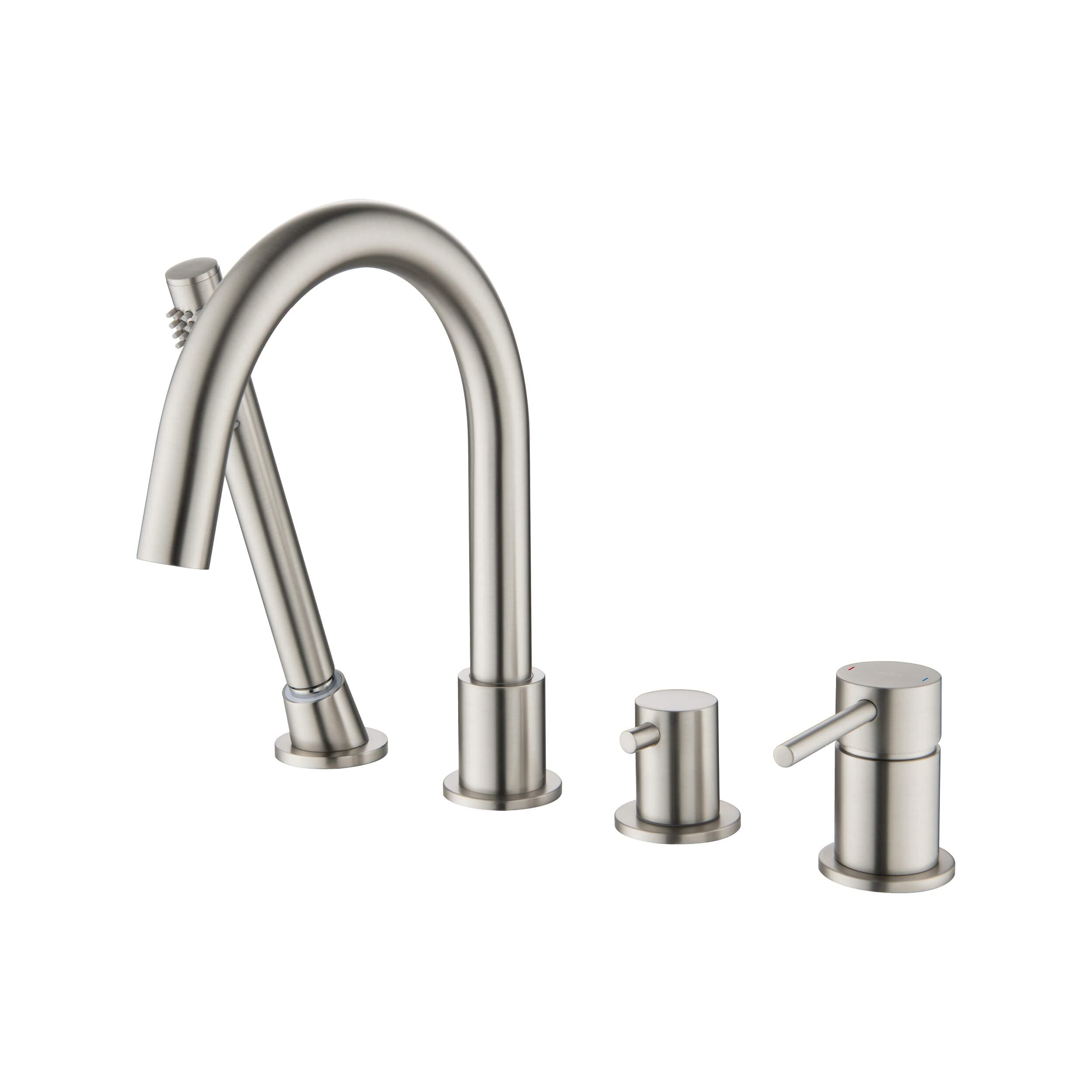 KIBI Circular Single Handle Roman Tub Faucet with Hand Shower Deck Mounted Bathtub Faucet Set with Diverter (Brushed Nickel) (KTF3101)