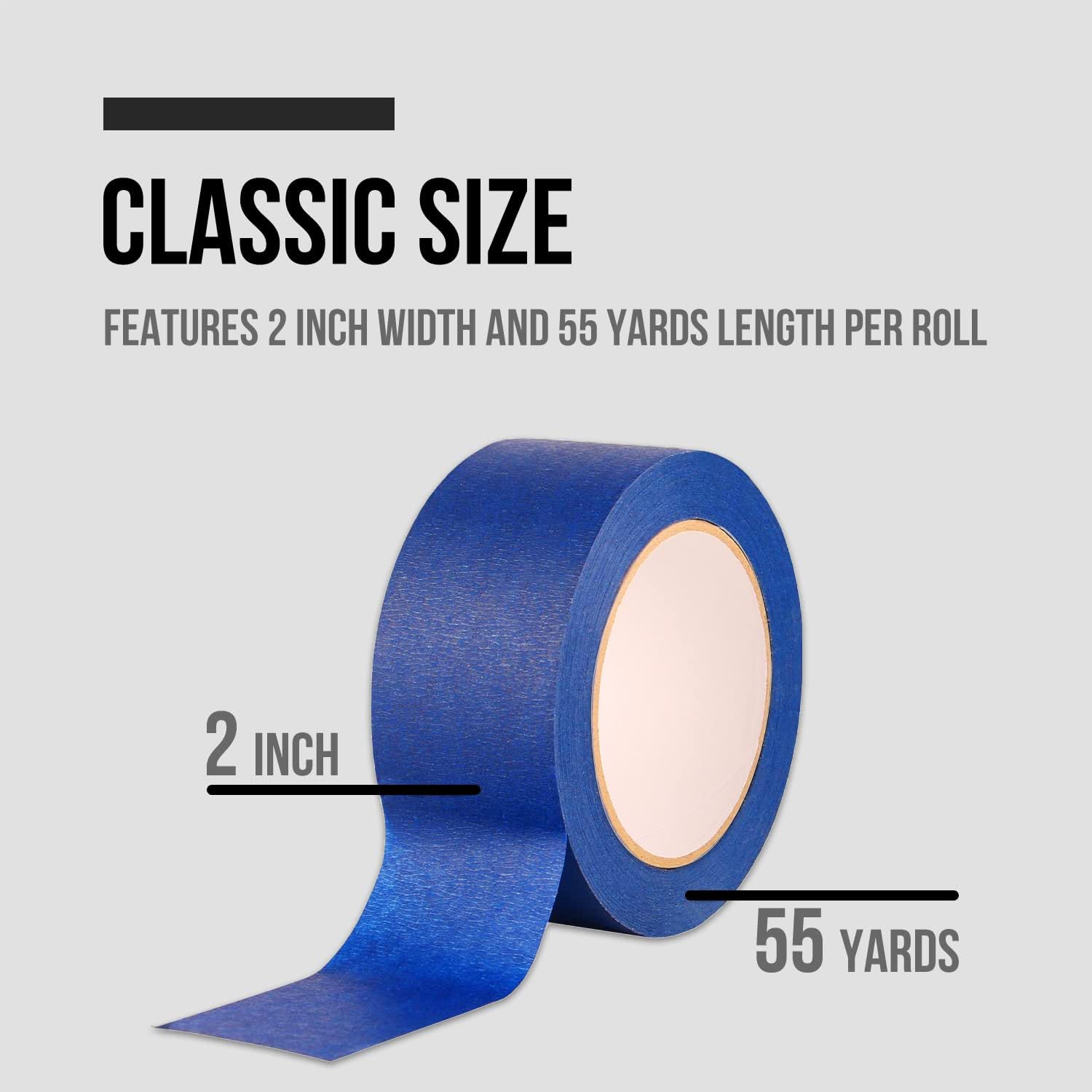 Lichamp Blue Painters Tape 2 inches Wide, 2 Pack Original Blue Masking Tape, 2 inch x 55 Yards x 2 Rolls (110 Total Yards)