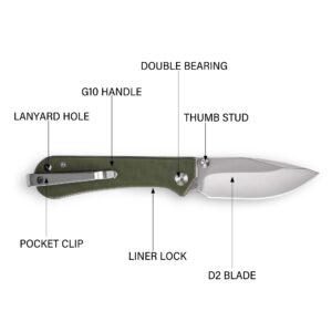 NUKNIVES S13 Kumpanter Small Folding Pocket Knife - 3 Inch D2 Folding knife and G10 EDC Pocket Knife with Clip - Pocket knives & Folding Knives for Men and Women - OD Green