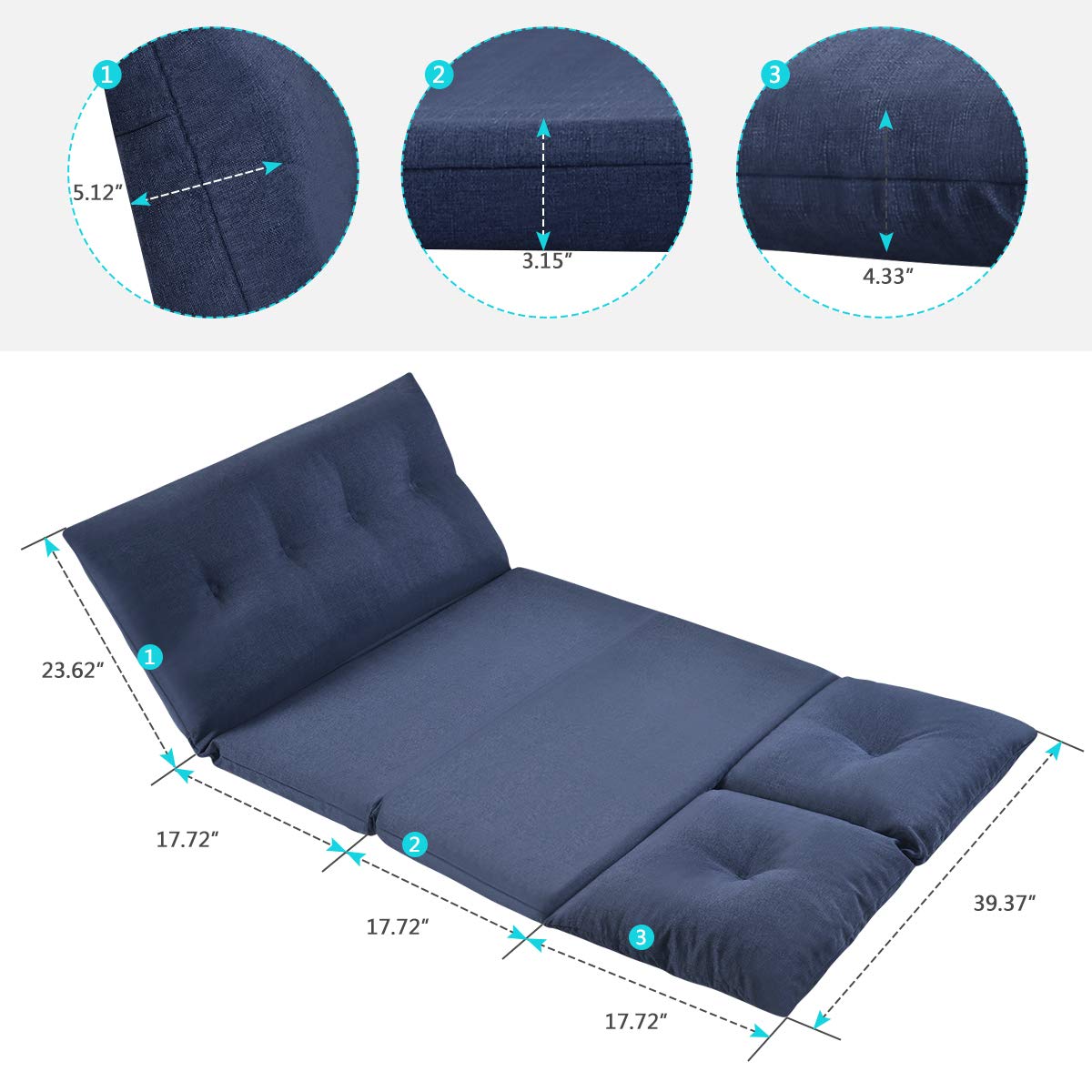 Merax Adjustable Fabric Folding Chaise Lounge Sofa Floor Couch 5-Position Sleep Sofa