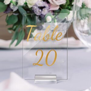 40 Pack Gold Acrylic Wedding Table Number 1-40 Clear Wedding Table Stand with Numbers Calligraphy Table Number Holders 4 x 6 Inch Acrylic Table Signs for Wedding Reception Centerpieces Decorations