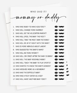 all ewired up 50 mommy or daddy? who said it game (50-cards) fun baby shower game activity, gender neutral boy or girl minimalist