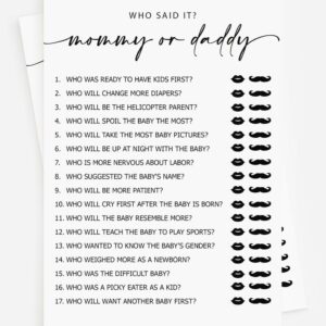 All Ewired Up 50 Mommy or Daddy? Who Said It Game (50-Cards) Fun Baby Shower Game Activity, Gender Neutral Boy or Girl Minimalist