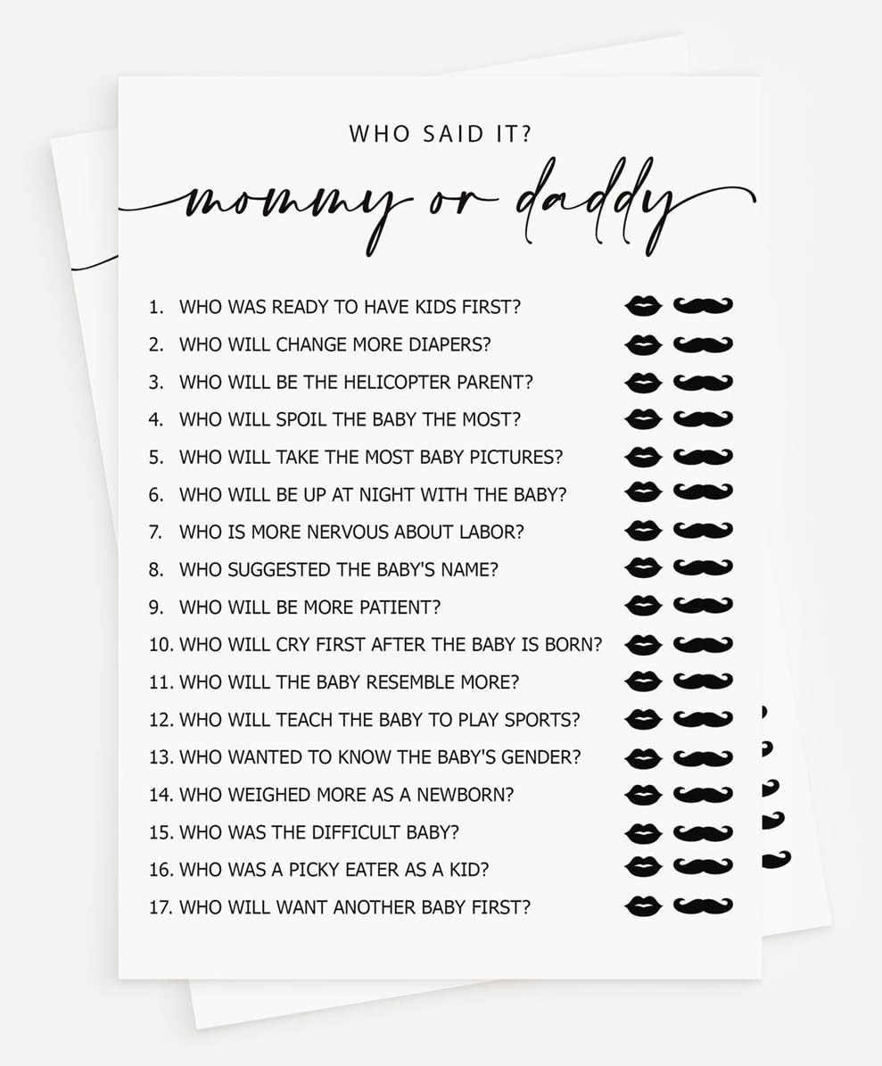 All Ewired Up 50 Mommy or Daddy? Who Said It Game (50-Cards) Fun Baby Shower Game Activity, Gender Neutral Boy or Girl Minimalist