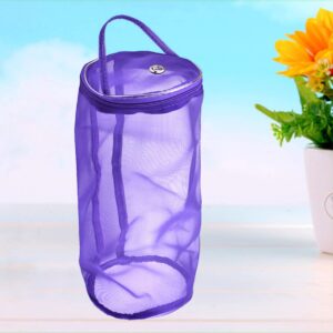 SEWACC Empty Yarn Storage Bags Travel Tote Bags Purple Bag Zipper with Handles Crochet Basket Round Knitting Hooks Organizer Mesh Portable Holder Lightweight Storage Wool Supplies