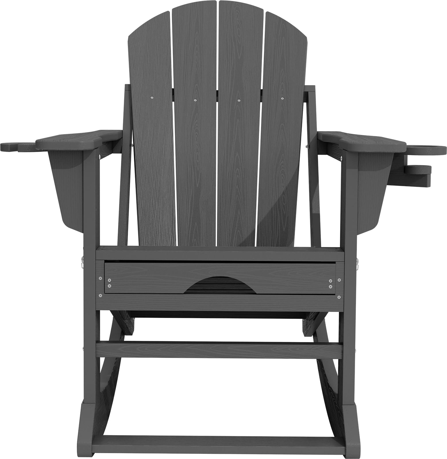 KINGYES Folding Adirondack Rocking Chair with Retractable Ottoman and Cup Holders, 4-in-1 Multifunctional HDPE Adirondack Chair for Porch, Patio, Balcony, Leaden Grey