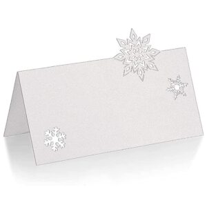 UUYYEO 48 Pcs Snowflake Table Cards Christmas Party Place Cards Wedding Seating Cards Tabletop Name Tags Table Setting Cards Food Buffet Labels