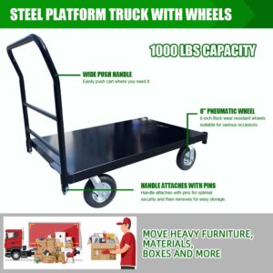 DMC-FPPS Steel Platform Truck/Smooth Deck Platform Truck Industrial Push Cart 48" L x 30" W Portable Dolly Large Flatbed with 8" Wheels 1000lb Capacity, Black