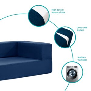 BALUS Folding Bed Couch, Sleeper Foam Sofa Bed, Cushioned Foam Mattress Comfortable Sofa, Floor Couch Sleeper Sofa Foam with 3 Ottomans for Living Room/Bedroom/Guest Room/Home Office (Blue)