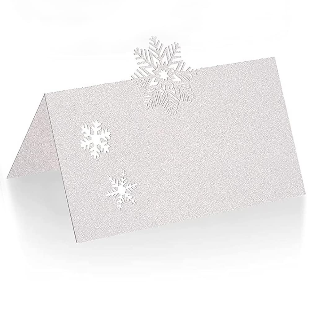 UUYYEO 48 Pcs Snowflake Table Cards Christmas Party Place Cards Wedding Seating Cards Tabletop Name Tags Table Setting Cards Food Buffet Labels