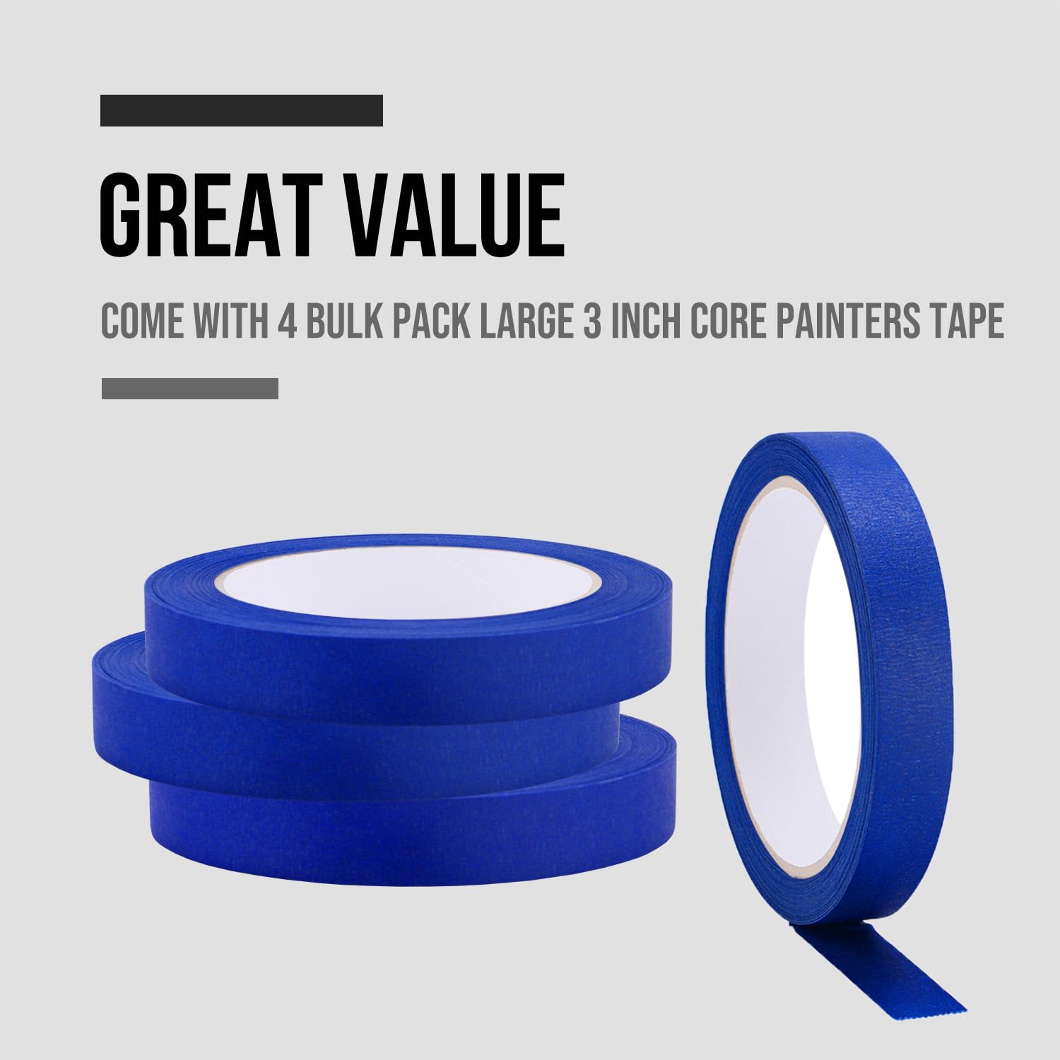 Lichamp Blue Painters Tape 3/4 inch, 4 Pack Blue Masking Tape 3/4 inch x 55 Yards x 4 Rolls (220 Total Yards)