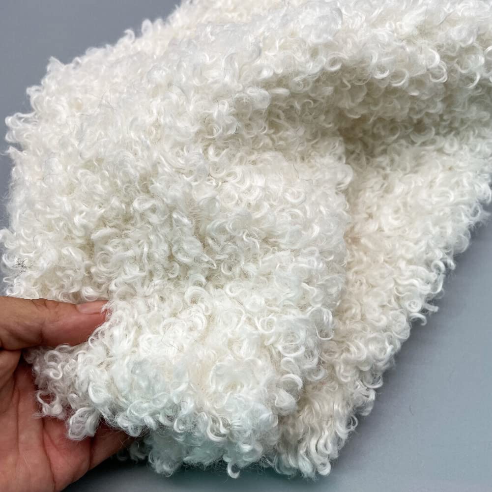 Tong Gu Curly Plush Faux Sherpa Fleece Fabric Furry Cloth DIY for Toy Doll Material (White,15x17 in/40x45 cm)