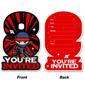 20 Ninja 8th Birthday Party Invitations with Envelopes Double Sided Ninja Shaped Fill-in Invitations Invites for 8 Year Old 20 Ninja