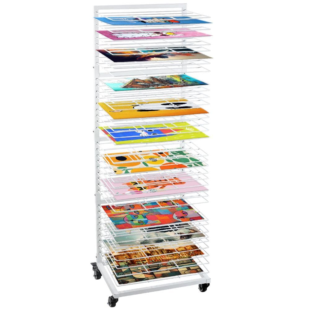 OFFICEROO Art Drying Rack for Classroom - 36 Removable Shelves - Efficient and Organized Drying Rack Art for Students' Masterpieces - Sturdy Paint Drying Rack with Lockable Wheels