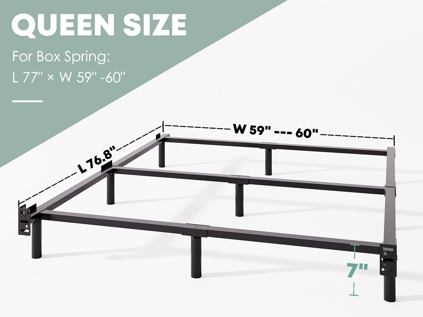 RLDVAY 7 Inch Metal Queen-Bed-Frame for Box Spring, Quick & Easy Assembly, Heavy Duty Queen Size Noise Free, Black