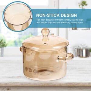 Hemoton 64oz(1.9L) Glass Saucepan with Cover Dual Handles Pot, High Boron Glass Simmer Pot for Stovetop - for Pasta Noodle, Soup, Milk, Tea (Amber)