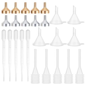 GORGECRAFT 25Pcs 5 Style Small Metal Funnels Essential Oil Funnel Kit and Dropper with Plastic Transfer Pipettes for Liquid Powder Transfer Filling Small Mini Bottles Or Containers Perfume