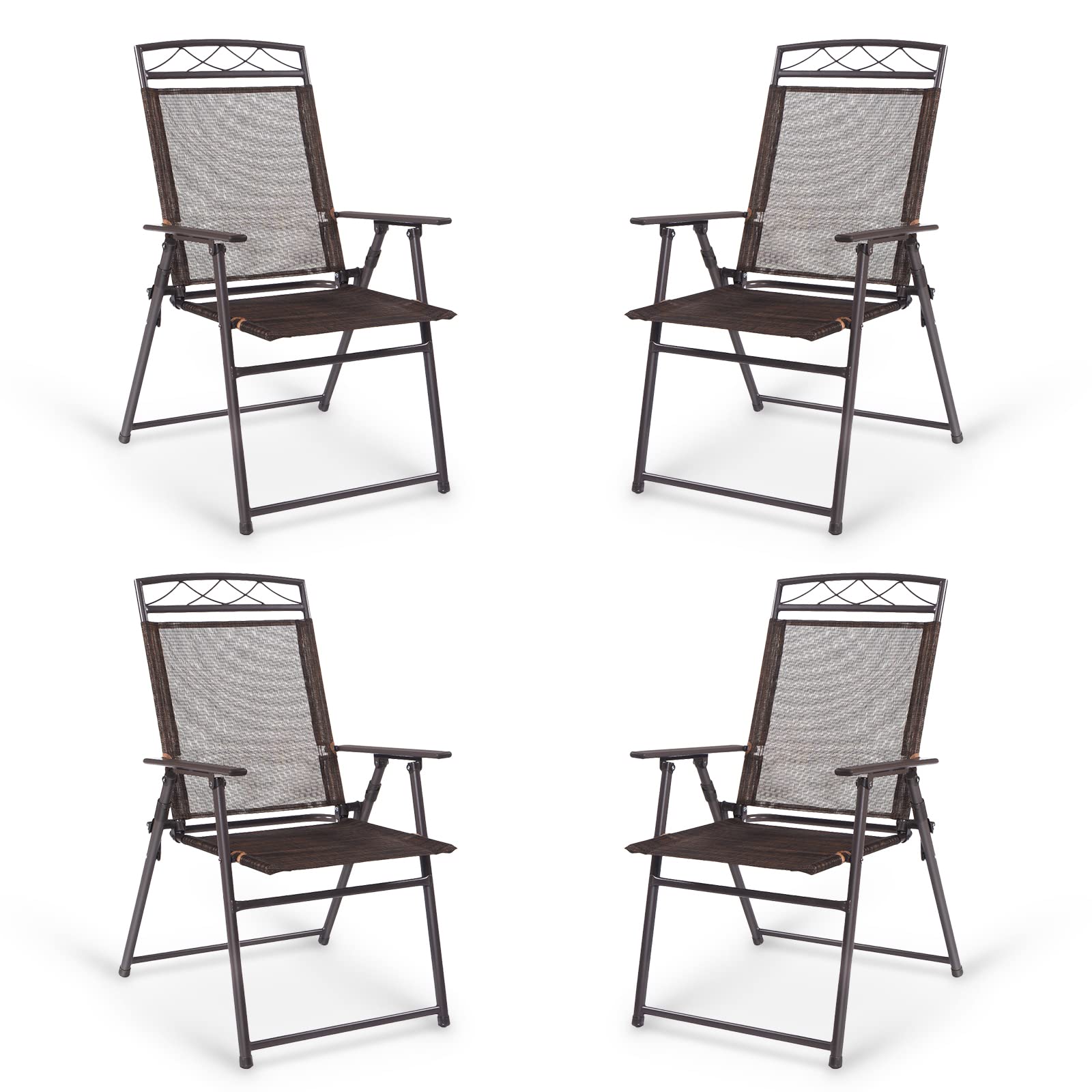 Tangkula Set of 4 Patio Folding Chairs, Foldable Patio Chairs Sling Chairs for Backyard Poolside Balcony, Portable Camping Chair Lawn Chair Outdoor