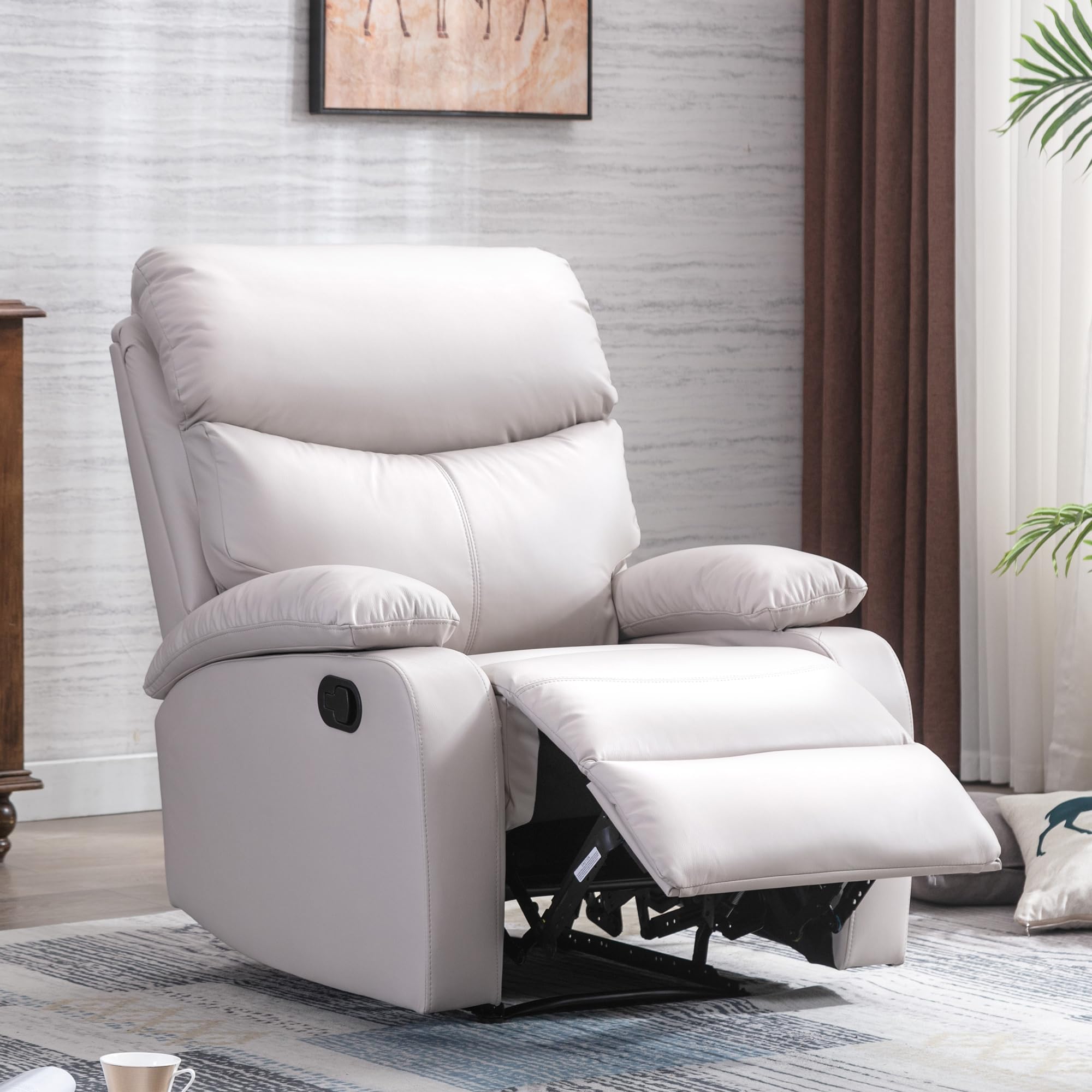 GNMLP2020 Manual Recliner Chairs for Adults, PU Leather Small Recliner Chair for Small Space, RV, Lazy Boy Single Sofa Chairs, Beige