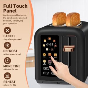 SEEDEEM Toaster 2 Slice, Touch Control Stainless Toaster LCD Display, 50% Faster Heating Speed, 1.4'' Wide Slots, More Timer Functions, Removable Crumb Tray, 1350W, Dark Chocolate