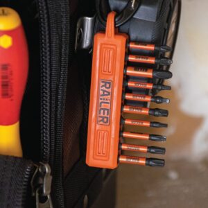 Screwdriver Bit Holder Storage Organizer – Railer 10-Hole Black and Orange Bit Holder with Carabiner - 2 Pack