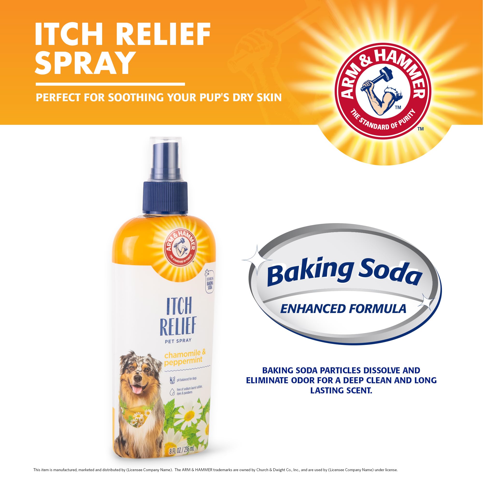 Arm & Hammer for Pets Itch Relief Spray for Dogs - Dog Itch Relief with Baking Soda Chamomile & Peppermint Scent - Professional Dog Skin Care Spray - Anti Itch Spray for Dog, Itchy Dog Skin Relief 8oz