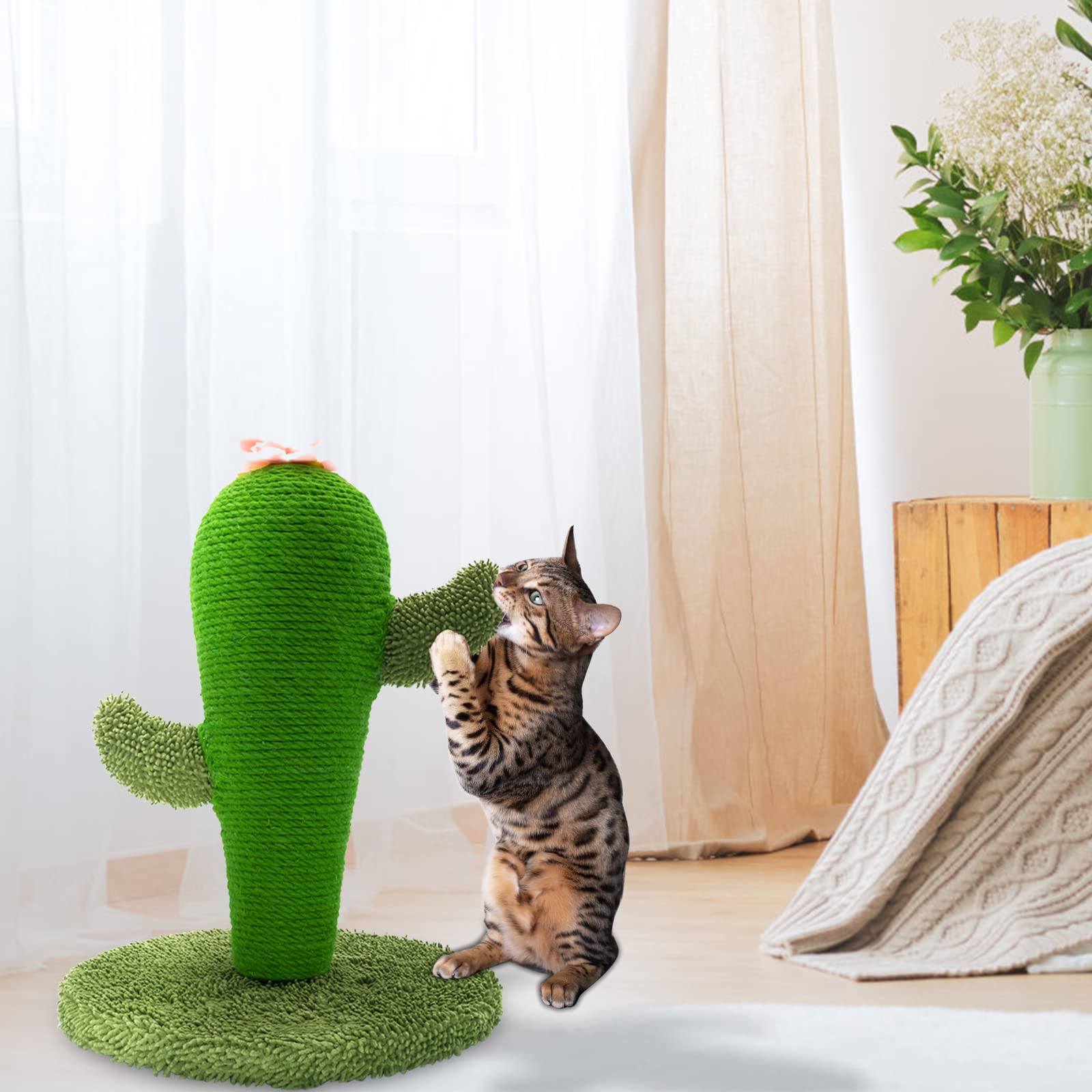 LIFLIX Cactus Cat Scratching Post, 17'' Cute and Fun Sisal Cat Scratcher for Indoor Cats and Kittens