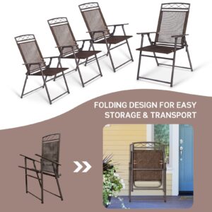 Tangkula Set of 4 Patio Folding Chairs, Foldable Patio Chairs Sling Chairs for Backyard Poolside Balcony, Portable Camping Chair Lawn Chair Outdoor