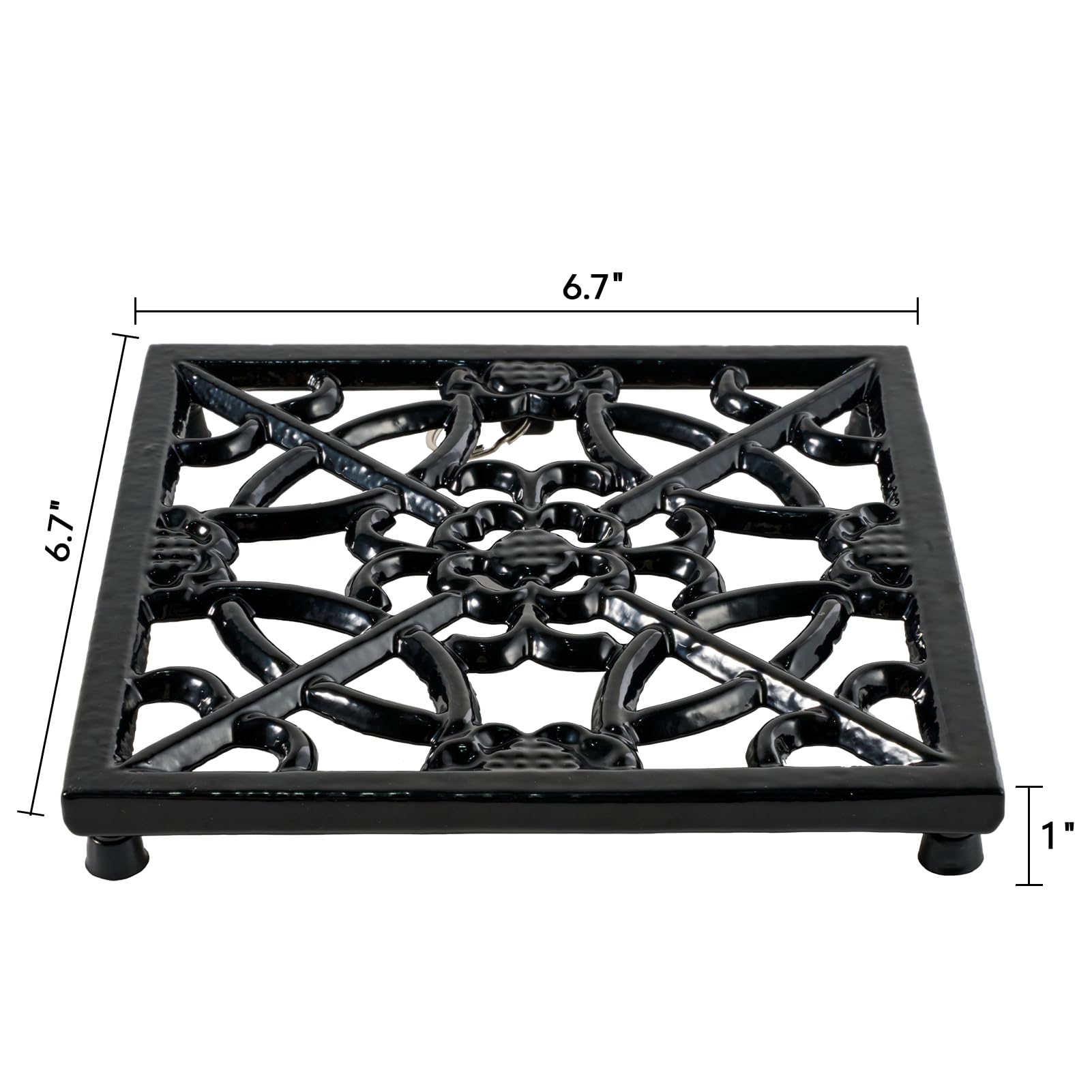 Square Cast Iron Trivet for Kitchen Countertop，Recycled Metal Heat Resistant Trivets with Rubber Pegs，Rustic Decorative Trivet for Hot Dishes Pot Pan Teapot for Kitchen Dining Table, Black